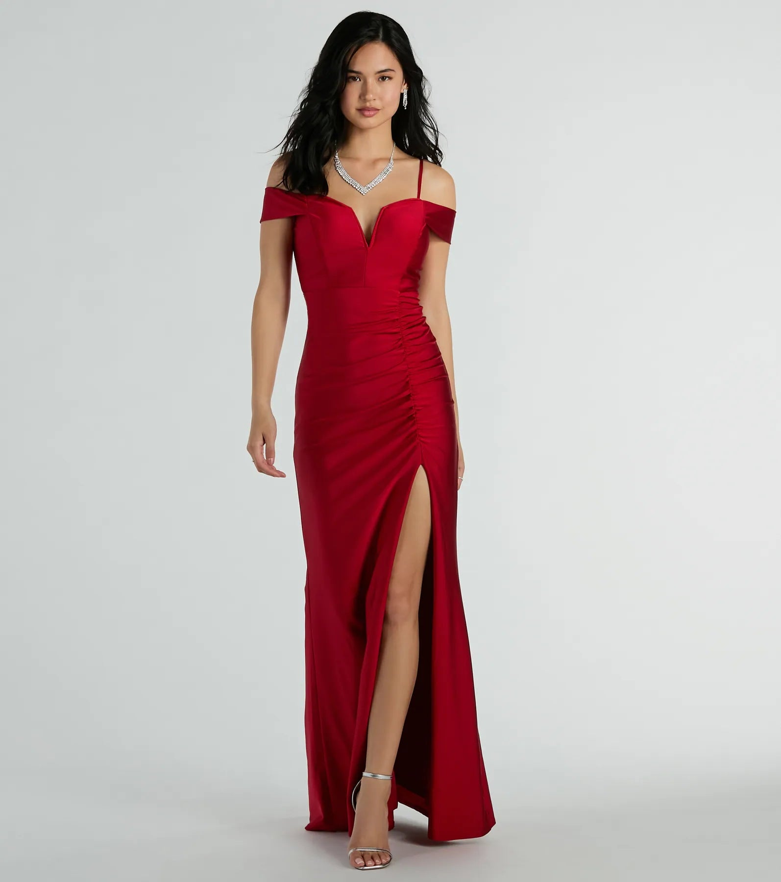Danielle Cold-Shoulder Ruched Knit Slim Dress